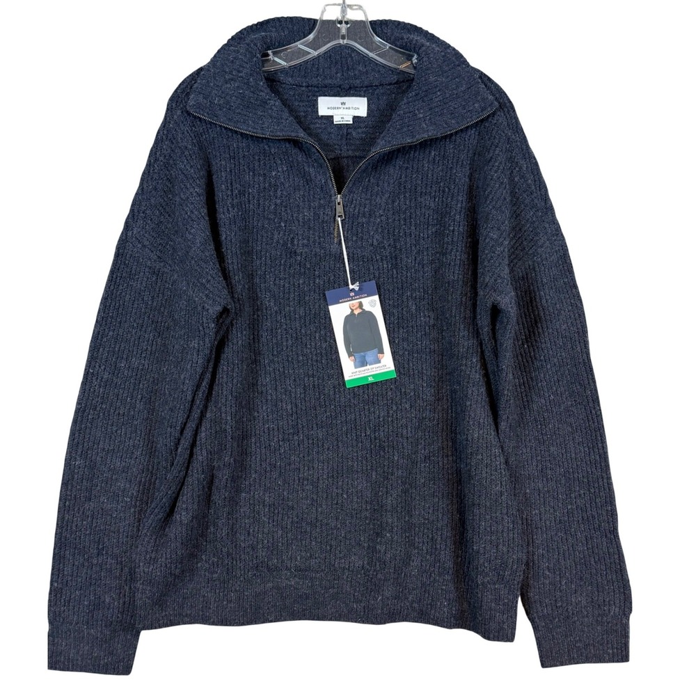 Modern Ambition Womens XL Navy Blue Merino Wool Blend Quarter Zip Sweater NWT